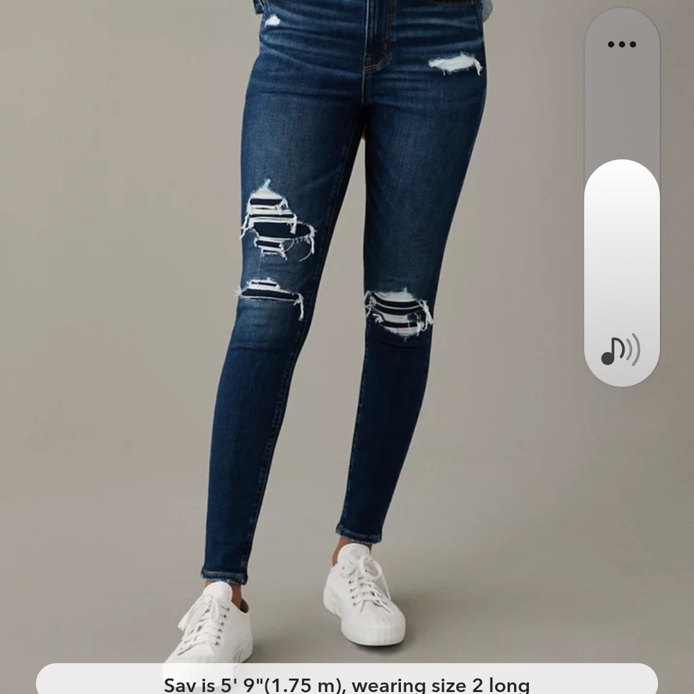 American Eagle Outfitters Blue Skinny Jeans with Distressed Details